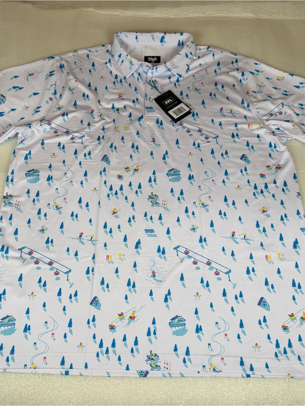 Waggle Men's 2XL Performance Golf Polo Shirt Mt. Squatch Downhill AOP NWT - Picture 2 of 9